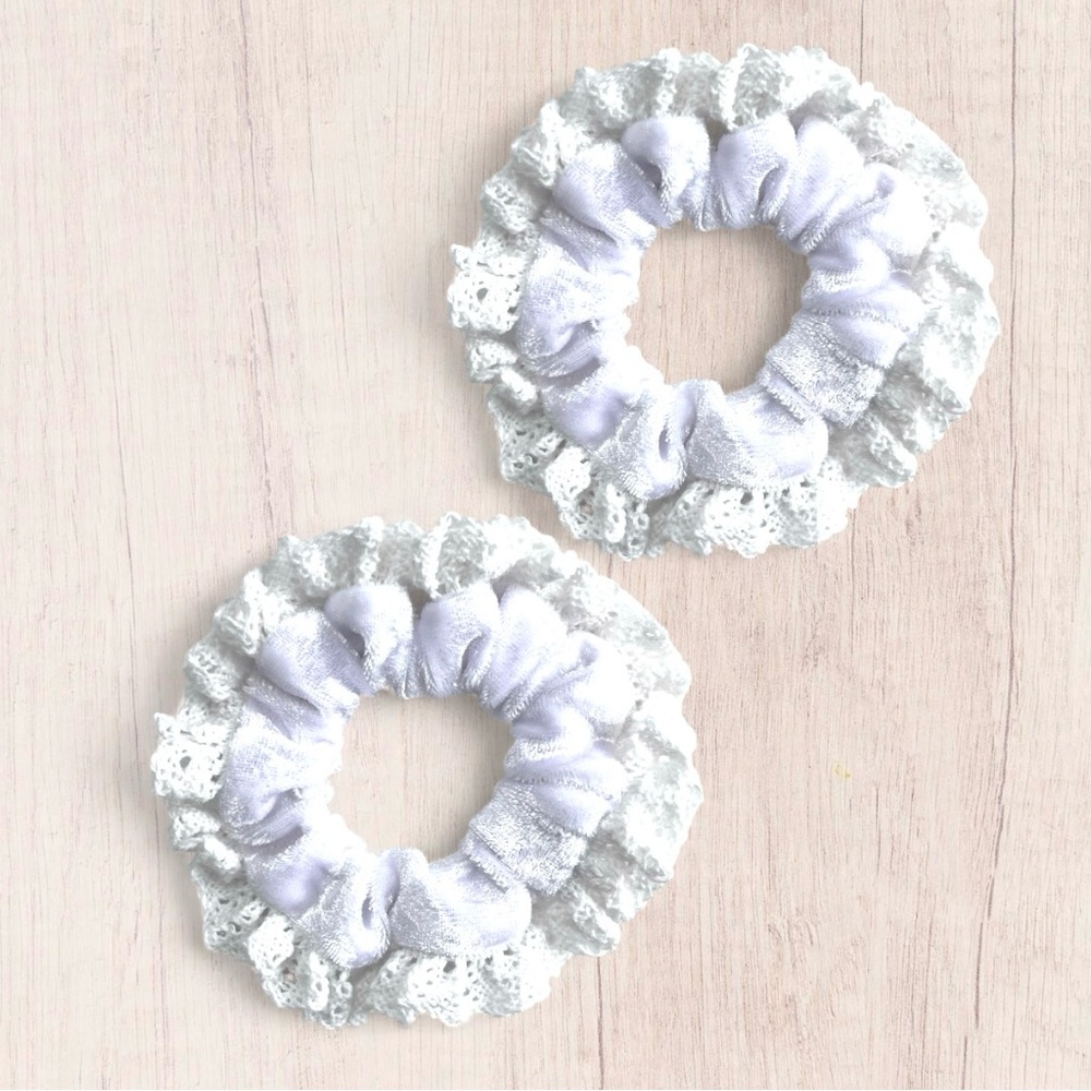 Chic White Velvet Scrunchies, set of 2.